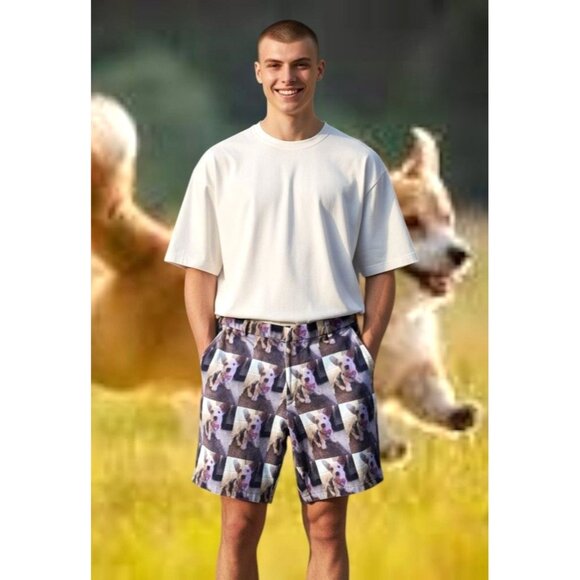 Print All Over Me Corgi Dog Shorts Unisex Large PAOM Pockets Christmas Birthday - Picture 2 of 12
